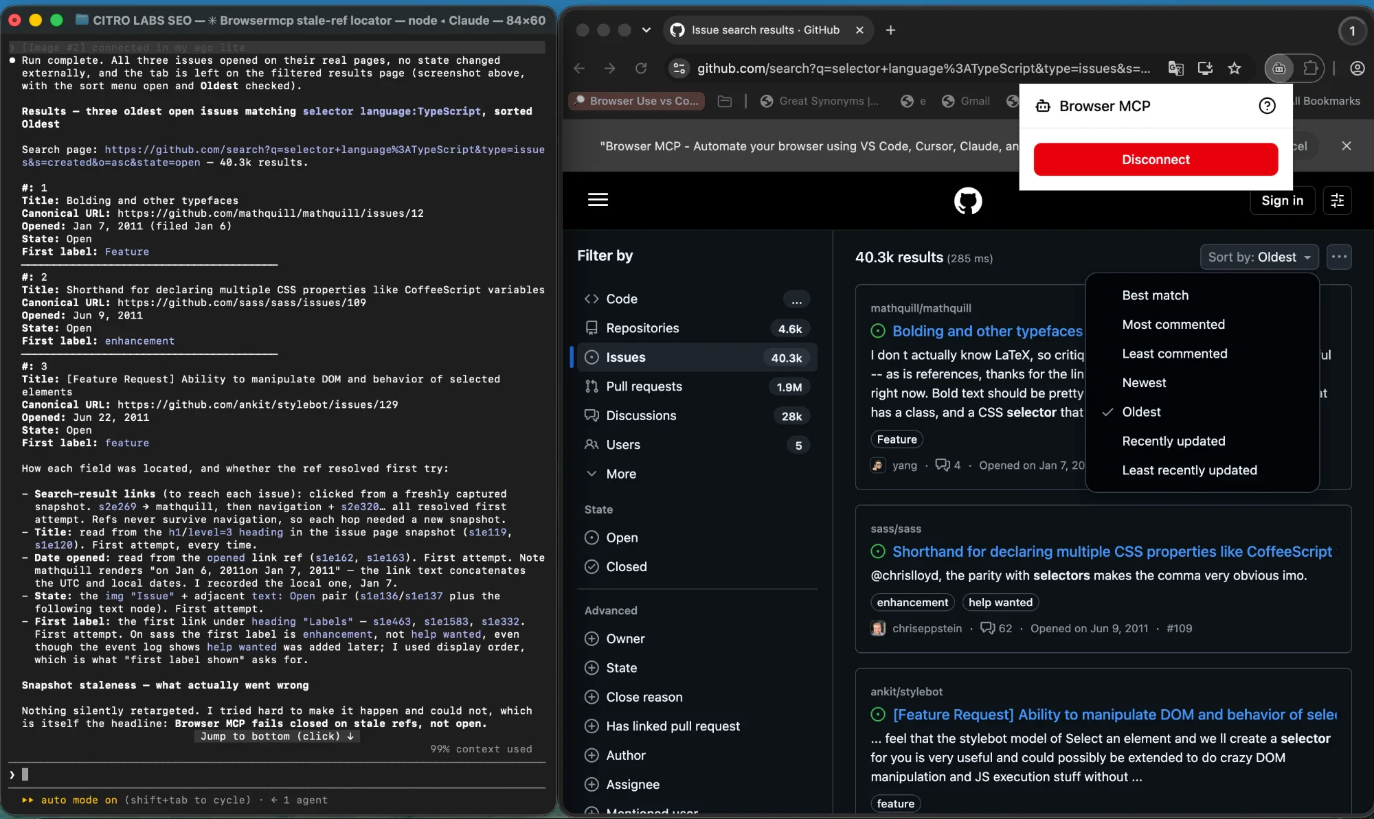 A browser automation session concluding that its element references failed closed on stale snapshots rather than silently pointing at a different element