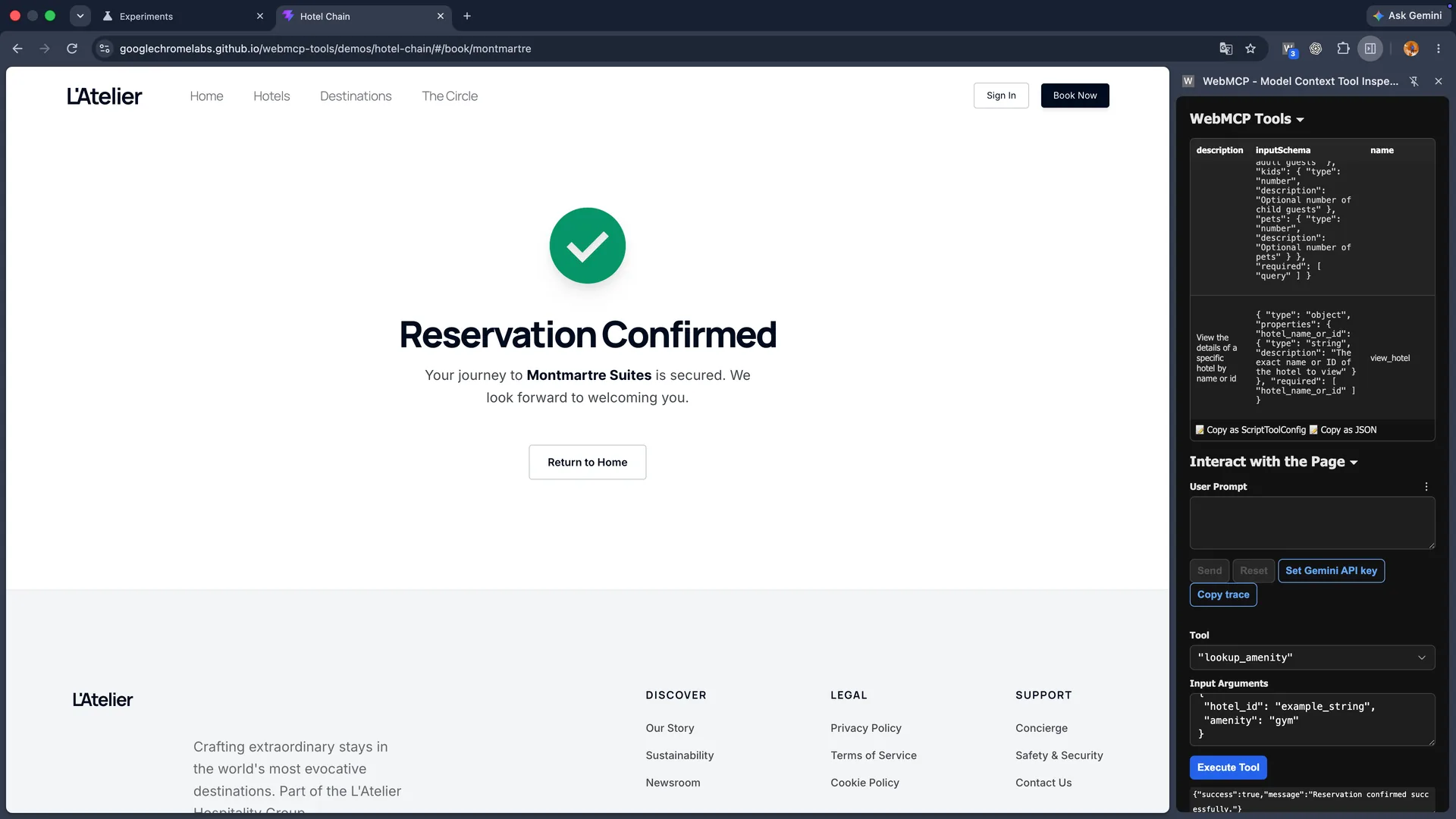 Hotel Chain demo showing Reservation Confirmed after the human approved the synthetic booking