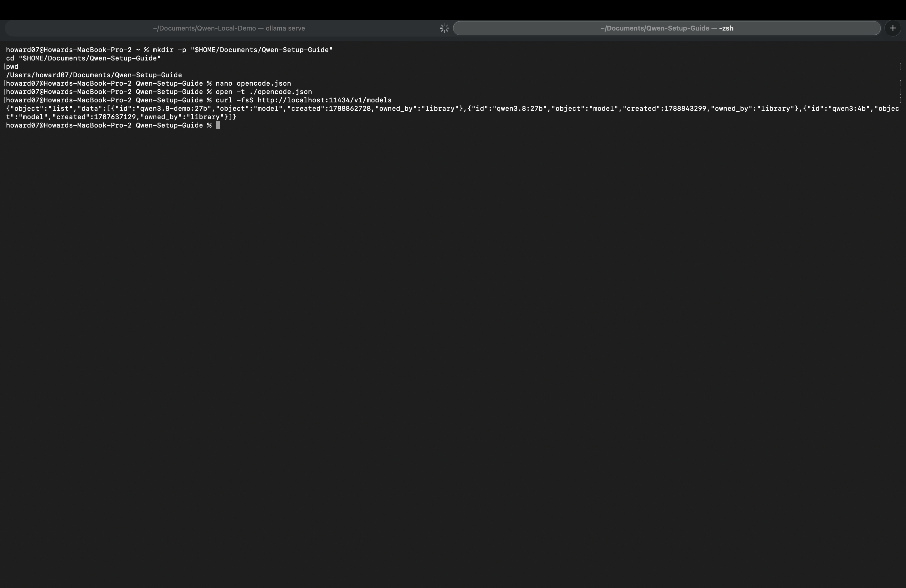 Check the Ollama models endpoint for qwen3.8:27b